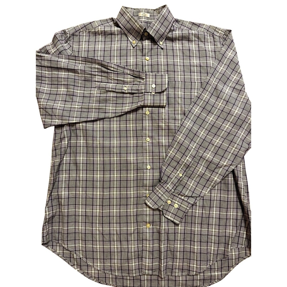 Peter Millar Mens Large Purple Plaid Cotton Button Down Long Sleeve Shirt L